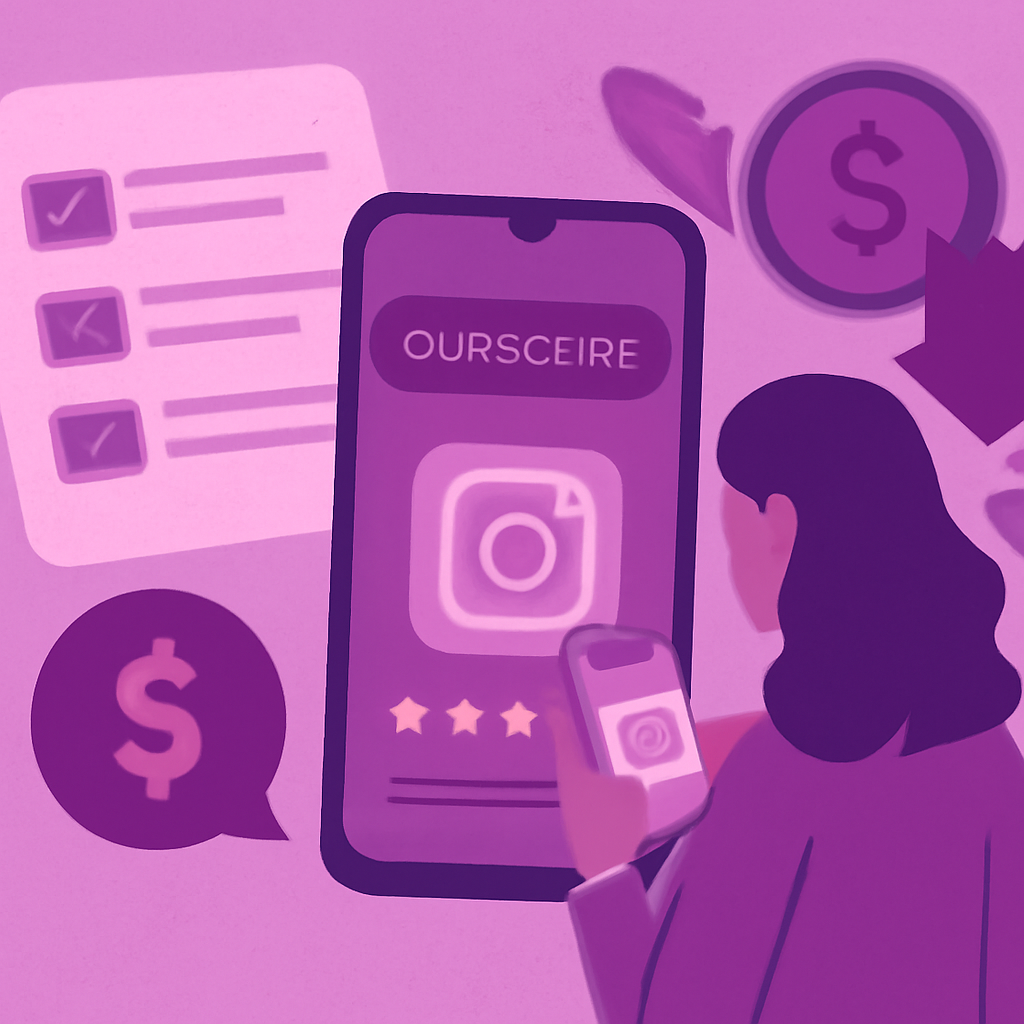 Conceptual illustration of comparing a social media subscription with personal needs and budget.