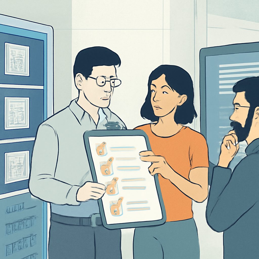 An engineering team reviewing a migration checklist beside a TPU server rack and a code review screen.