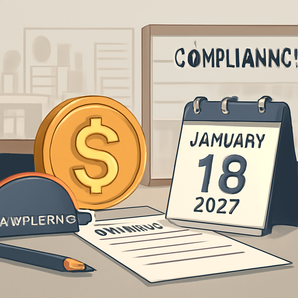 A compliance workspace with a digital stablecoin token, calendar, reserve documents and a bank-style vault in the background.