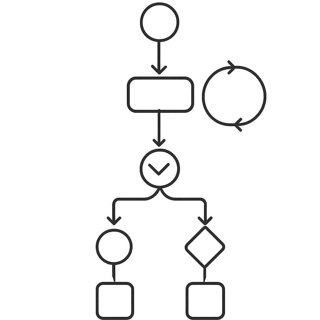 Workflow nodes with retries, a version checkpoint and branching execution paths.