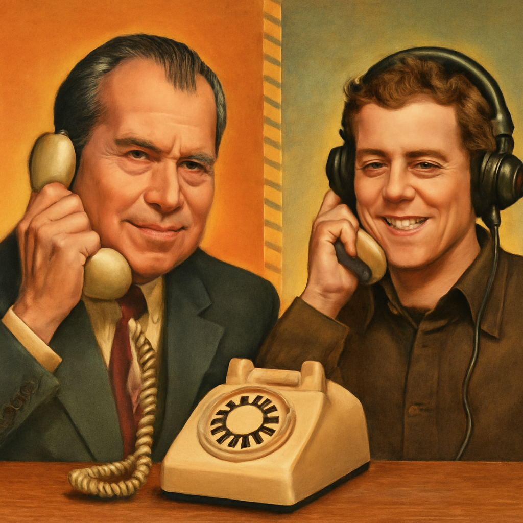 Original editorial illustration using a retro telephone to evoke Carpenter’s call home. This is not a photograph or screenshot from the programme.